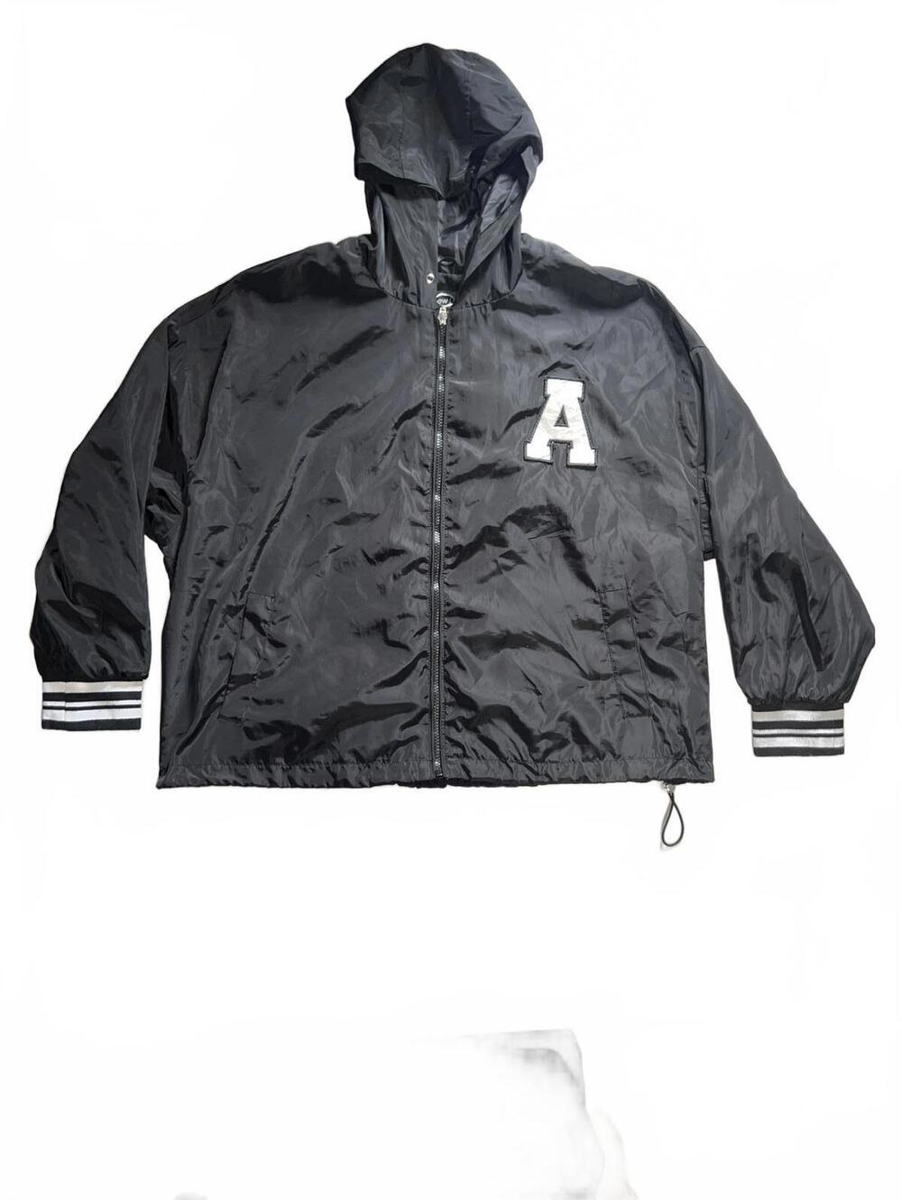 New Look Black Hooded Windbreaker Jacket with Letter A Patch 1X